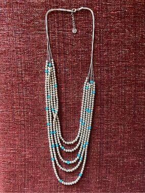 Multi-Strand Silver & Turquoise Beaded Necklace